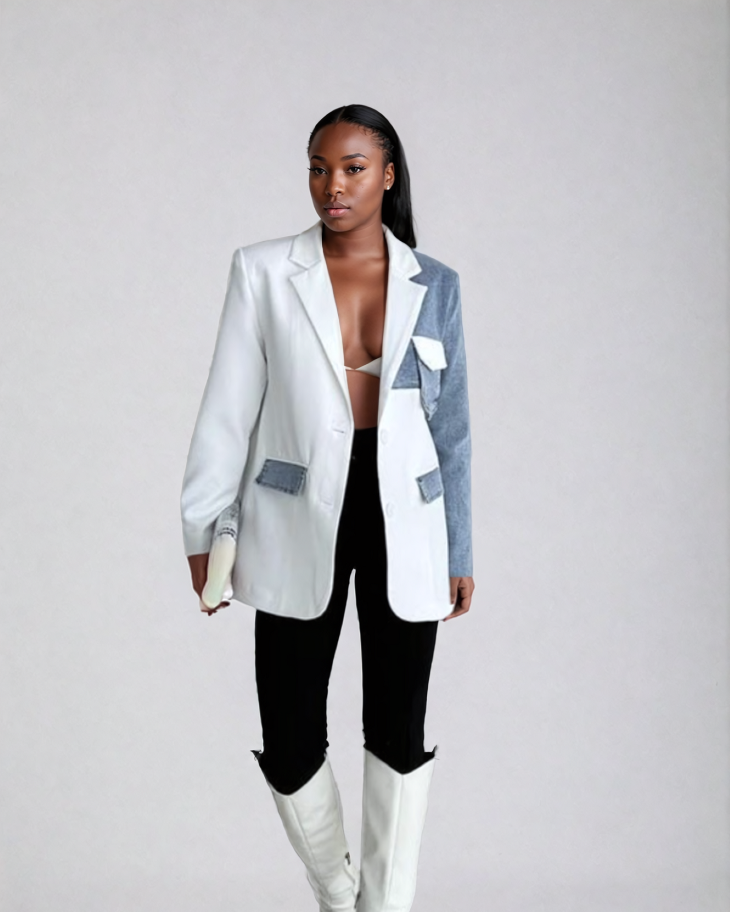 Luxe Denim Contrast Blazer